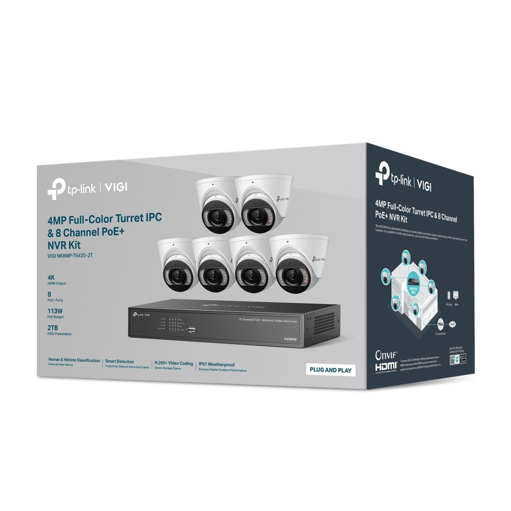 VIGI NK8MP - T6425 - 2T | VIGI 4MP Full - Colour Turret IPC & 8 Channel PoE+ NVR KIT - Sydney Security & Data