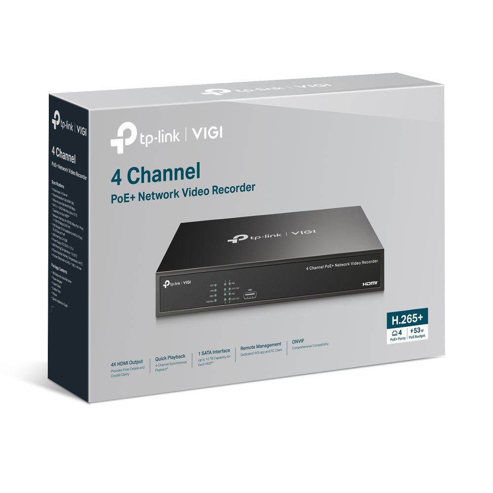 VIGI NVR1004H - 4P | VIGI 4 Channel PoE+ Network Video Recorder - Sydney Security & Data