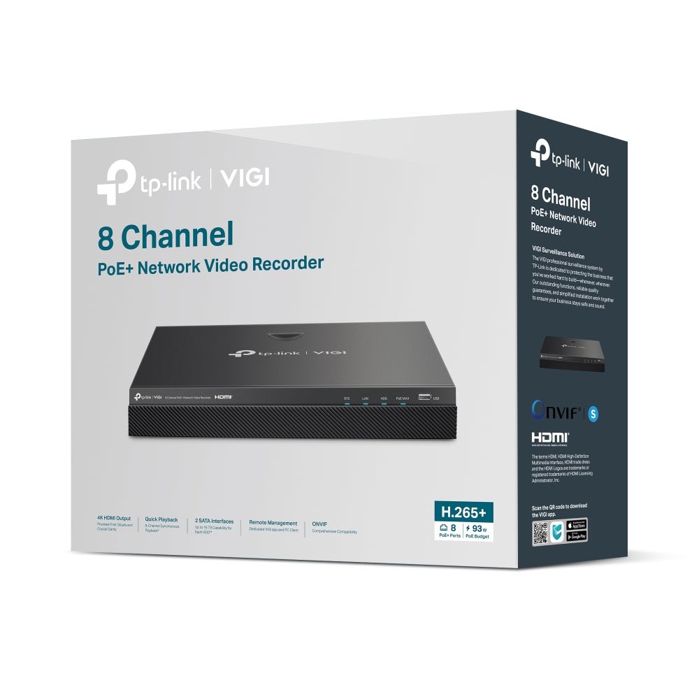 VIGI NVR2008H - 8MP | VIGI 8 Channel PoE+ Network Video Recorder - Sydney Security & Data