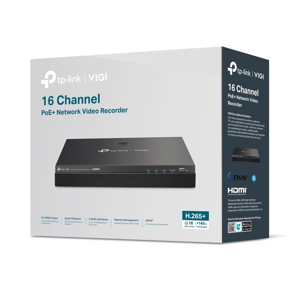 VIGI NVR2016H - 16MP | VIGI 16 Channel PoE+ Network Video Recorder - Sydney Security & Data